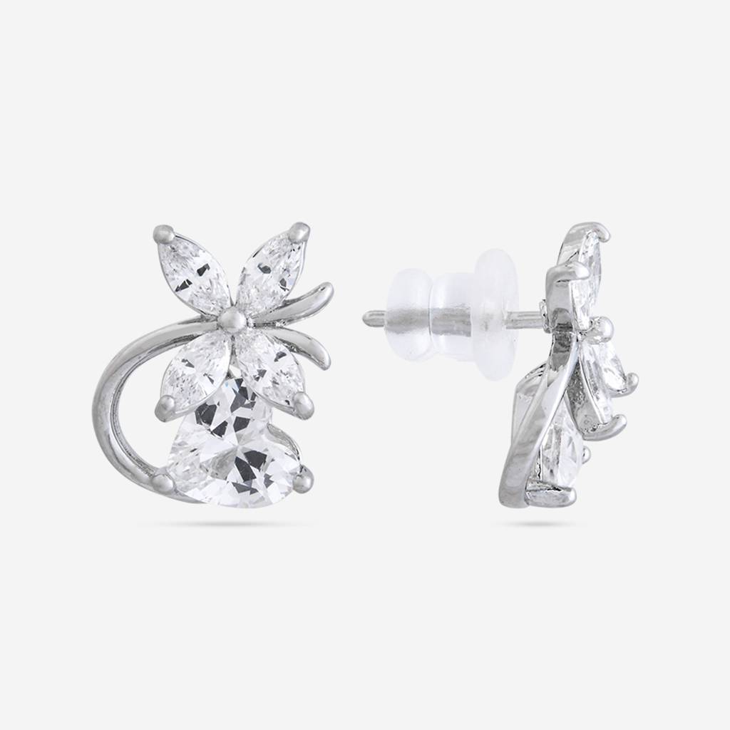 White - Plated Casual Wear Trendy Zircon Earring - 467003 : 467004