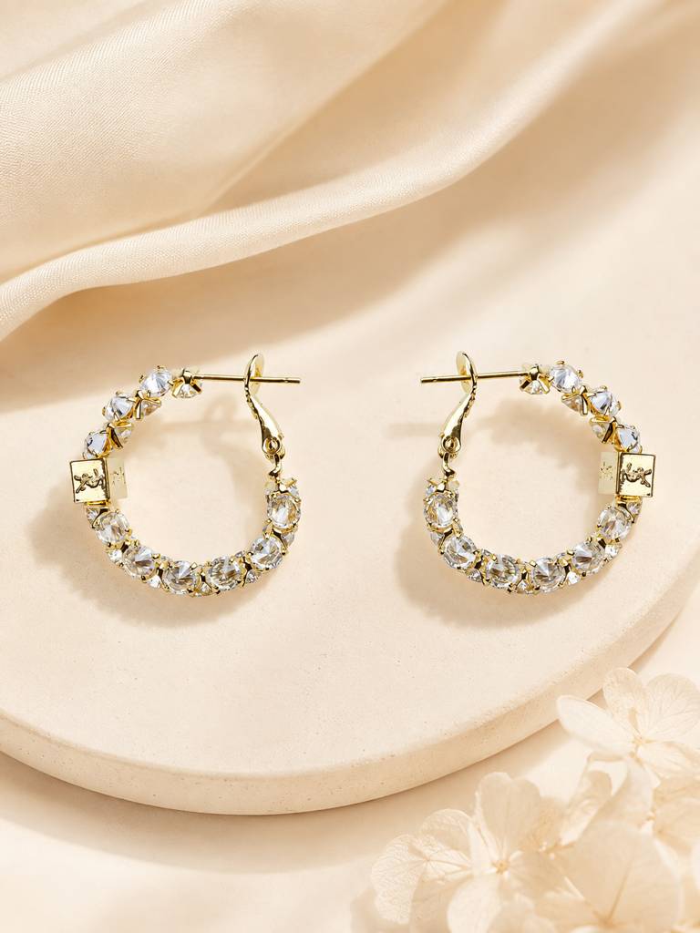 Crystal Hoop Earrings In Gold : AN-LJ-GO-0051-DE