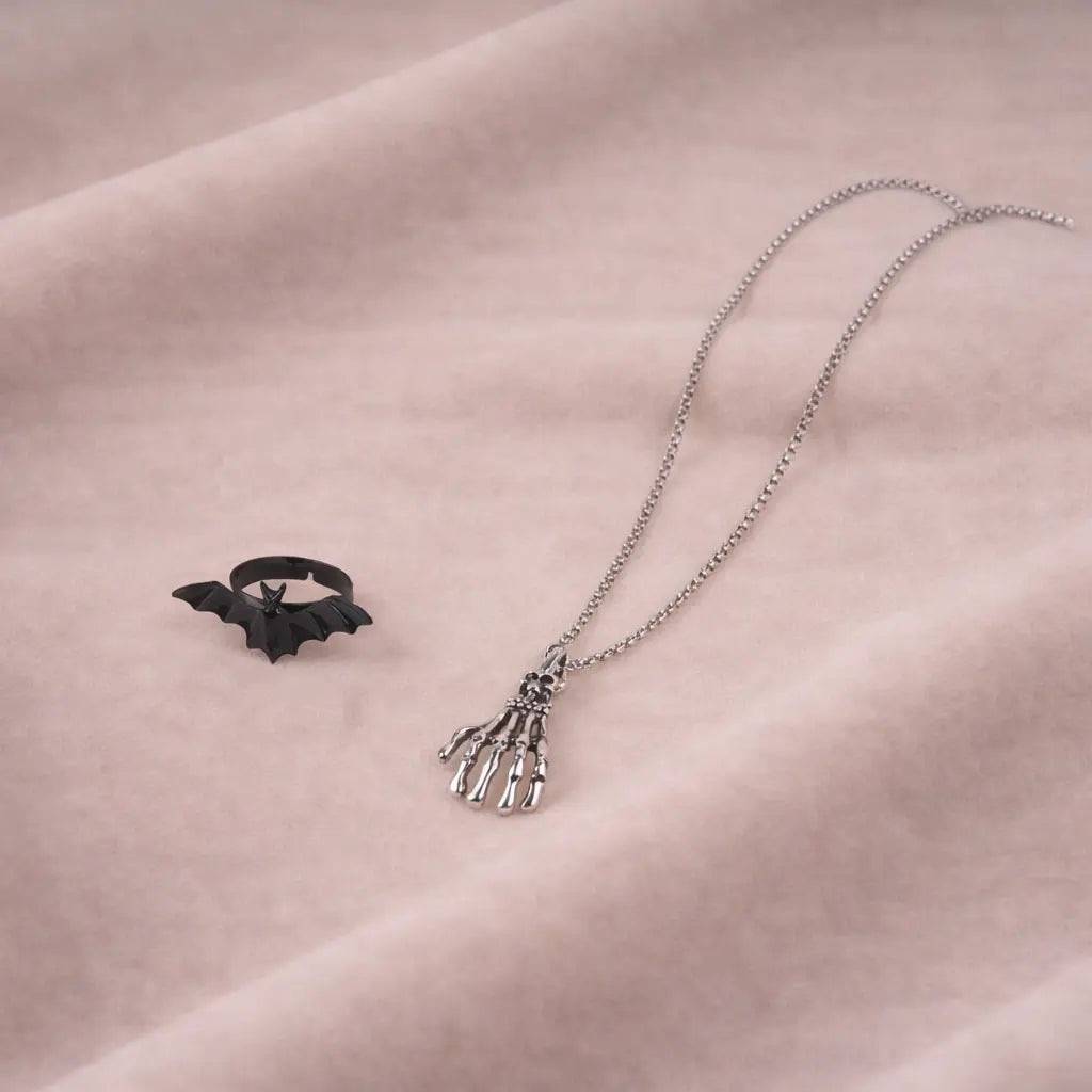 Batty Bliss Necklace And Ring Bundle : NRC-028-S-BLK-1