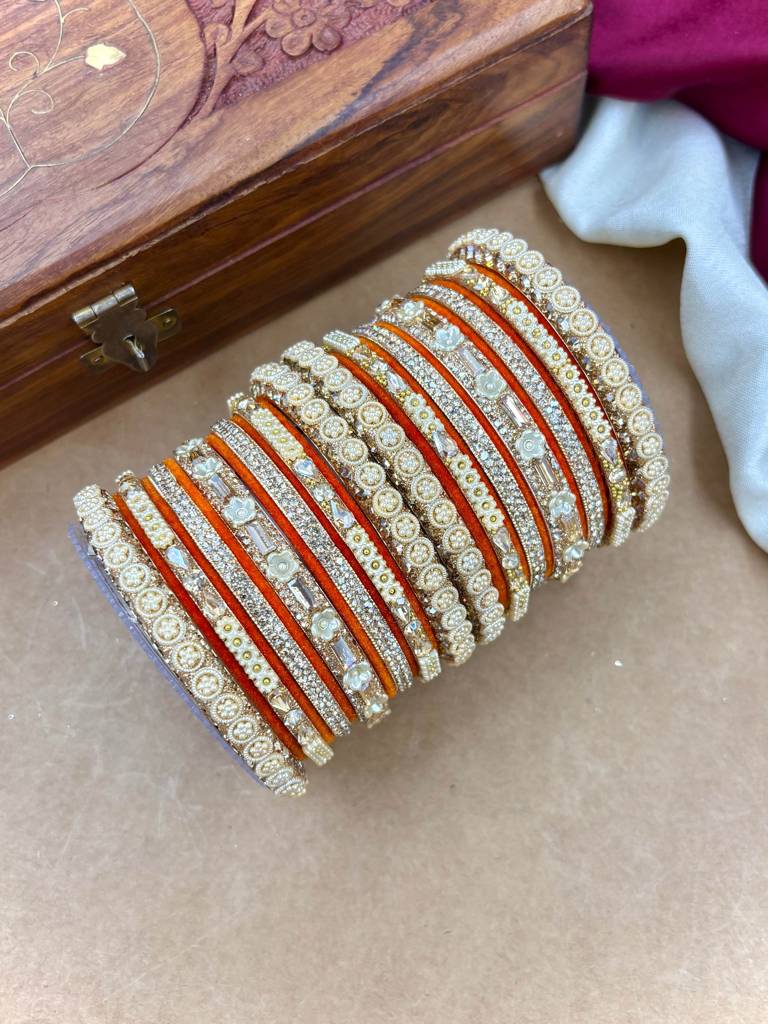 Velvet Bridal Bangles Set : HB-53-24-ORANGE
