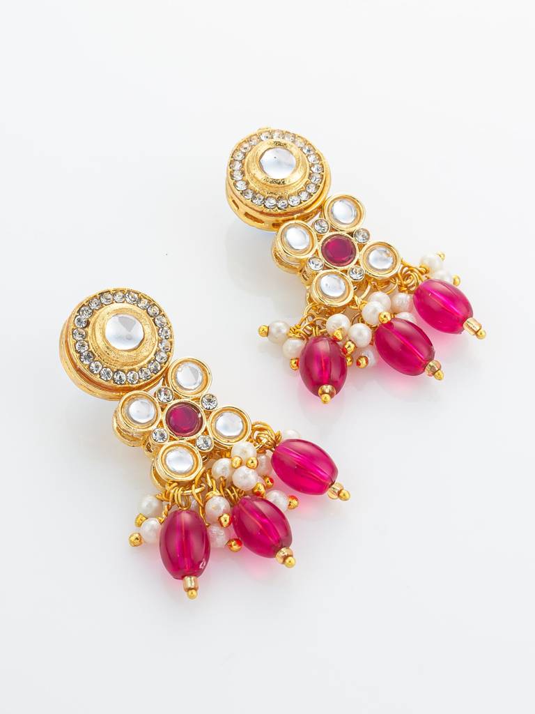 Gold Plated Multi-Strand Pearl & Pink Bead Necklace Set : NK4865