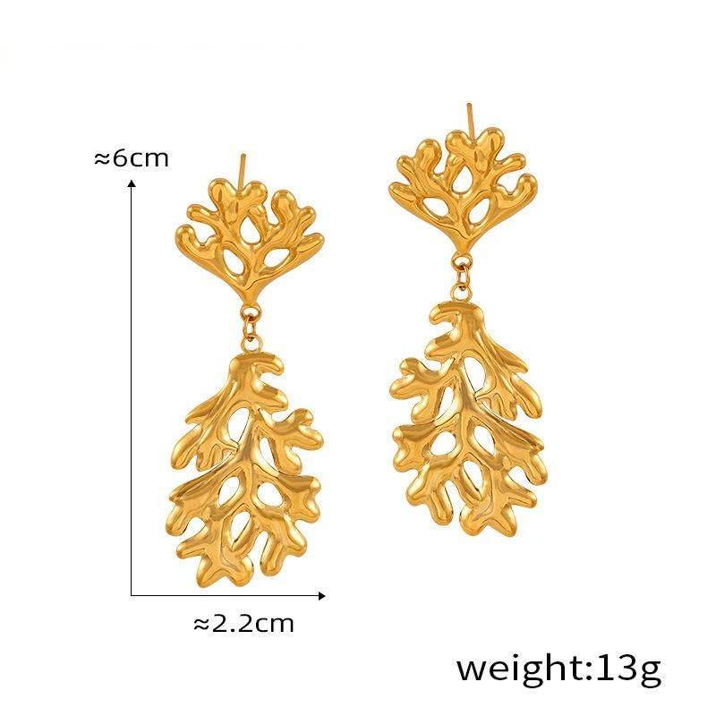 Tamarind Leaf Dangle Earrings - Gold | 18K Gold Plated | Waterproof, Hypoallergenic & Anti-Tarnish : DSVDYJ05250060
