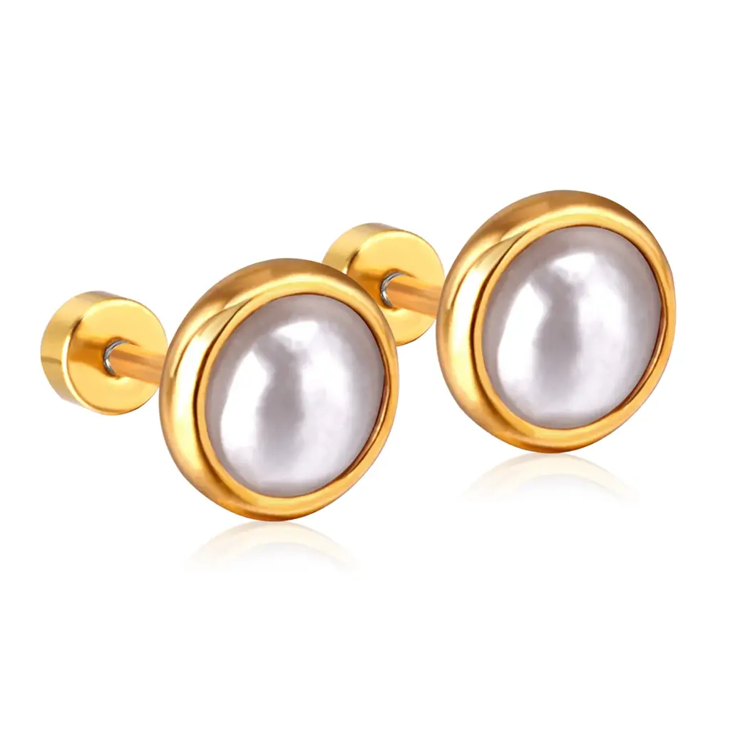 18K Gold Plated Pearl Stud Earrings For Girls | Hypoallergenic Screw Back Kids Earrings | Surgical St : TWLK-JWLRY-PRLSTUD-PK2