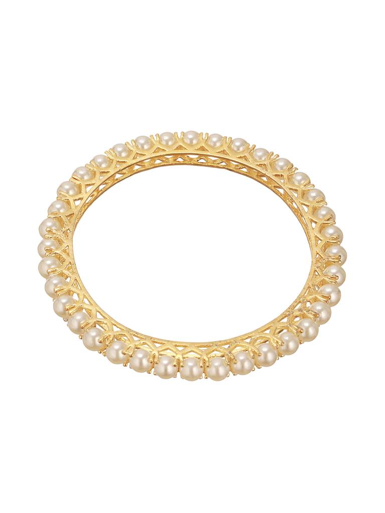 Set Of 4 Gold Polish Pearl Beaded Partywear Bangles : SJBG2747-2.4