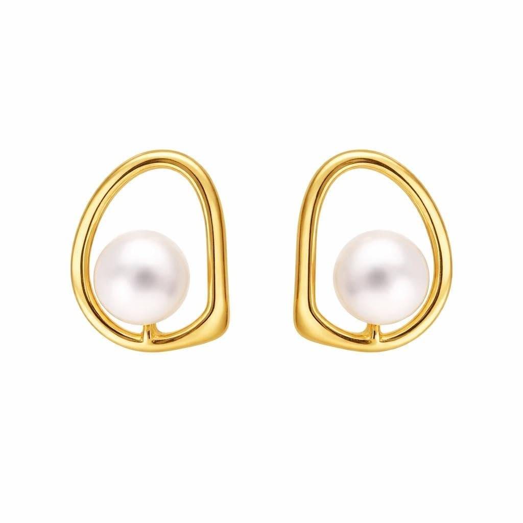 925 Silver Pearl Stud Earrings Gold Finish Abstract Loop : SE_001002