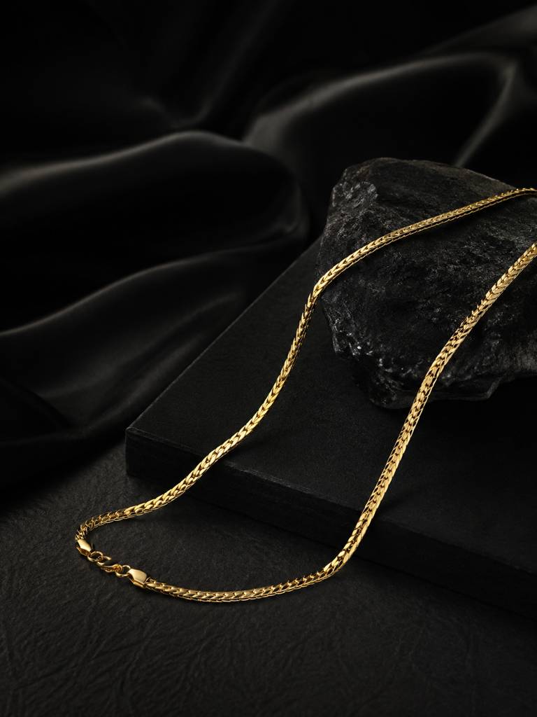 18K Gold Plated Patterned Anti-Tarnish Waterproof Chain : AN-LJ-GO-0023-DC-M