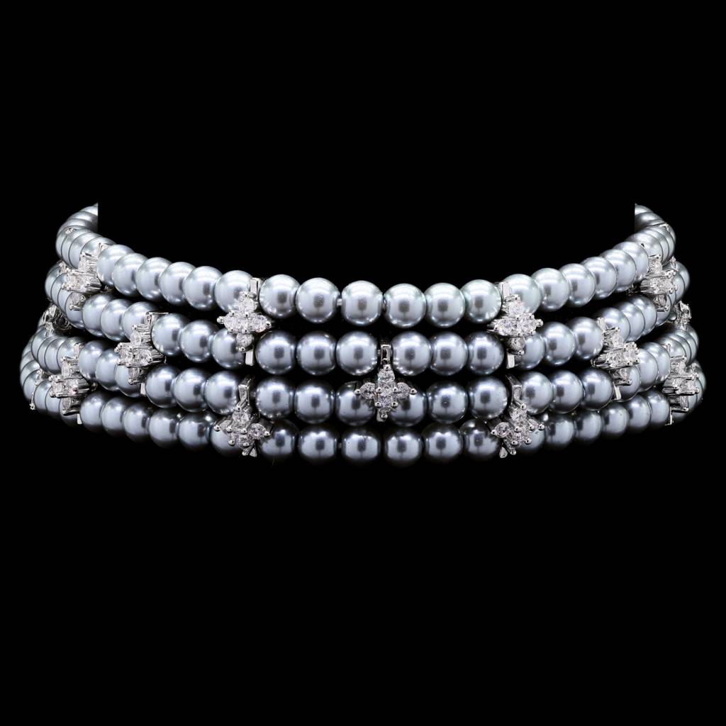 Four Line Natural Fresh Water Pearl Choker Set For Women : N500052