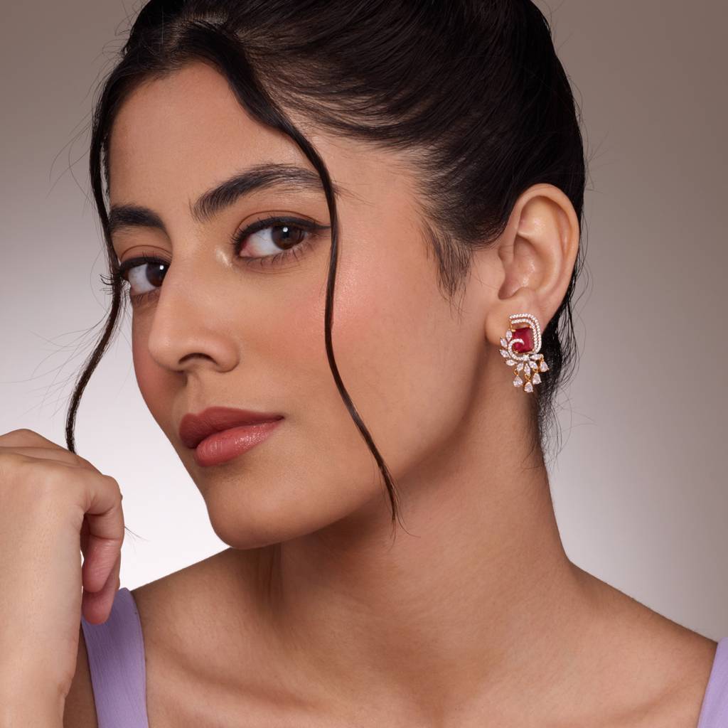 Rodium-Gold - Plated Party Wear Zircon Earring - 449060 : 449060