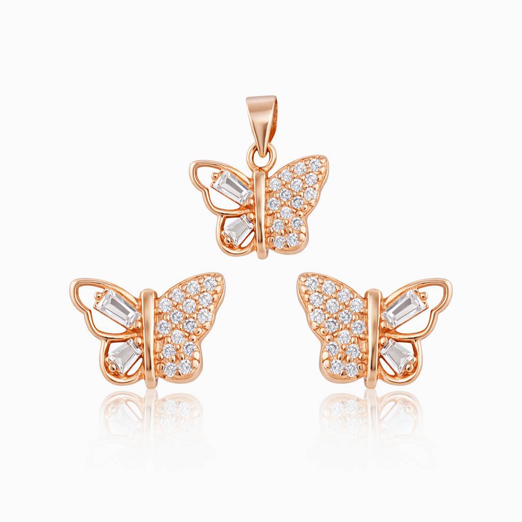 925 Sterling Silver Halo Butterfly Pendant & Earrings Set For Women : SKN26N1912