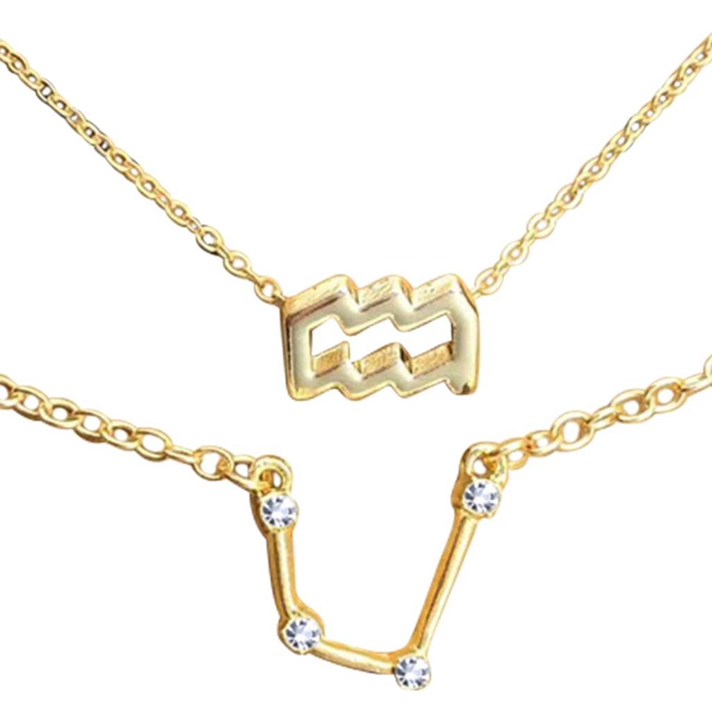 Aquarius Horoscope Zodiac Sign Pendant Necklace & Bracelet Combo Set Constellations Jewellery : PX9P38-AQU
