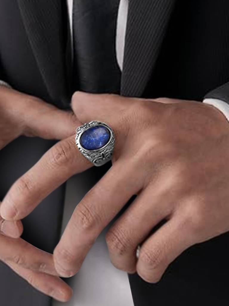Peora Silver Plated Stone Studded Finger Ring Fashion Fancy Jewellery Gift For Men & Boys (Us-9) : PX9R80-9
