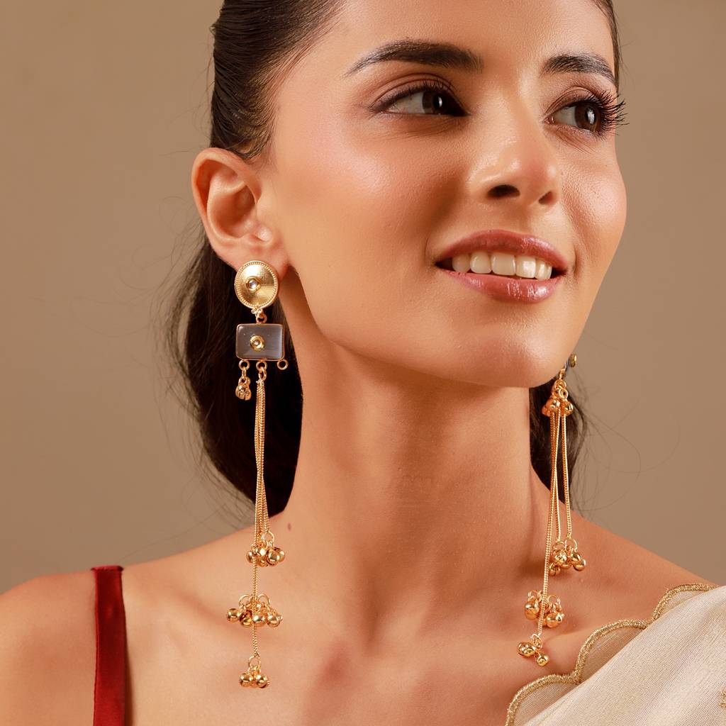 Kashmiri Colored Stone Gold-Toned Dangler Earrings : 8905124585001