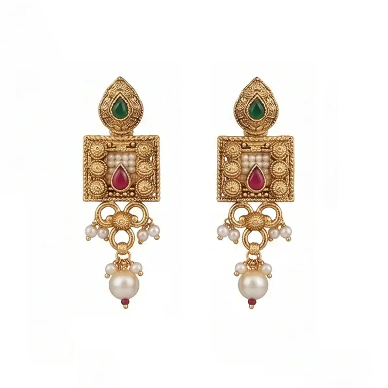 Gold Plated White Enamel Necklace Set With Earrings For Women | Ethnic Jewellery : OSLFJ-005-IGWE-NKER