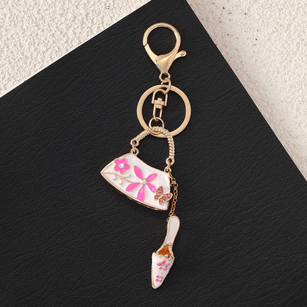 Pink Multicharm Floral Themed Bag Charm : C-BG-0055-G-WH