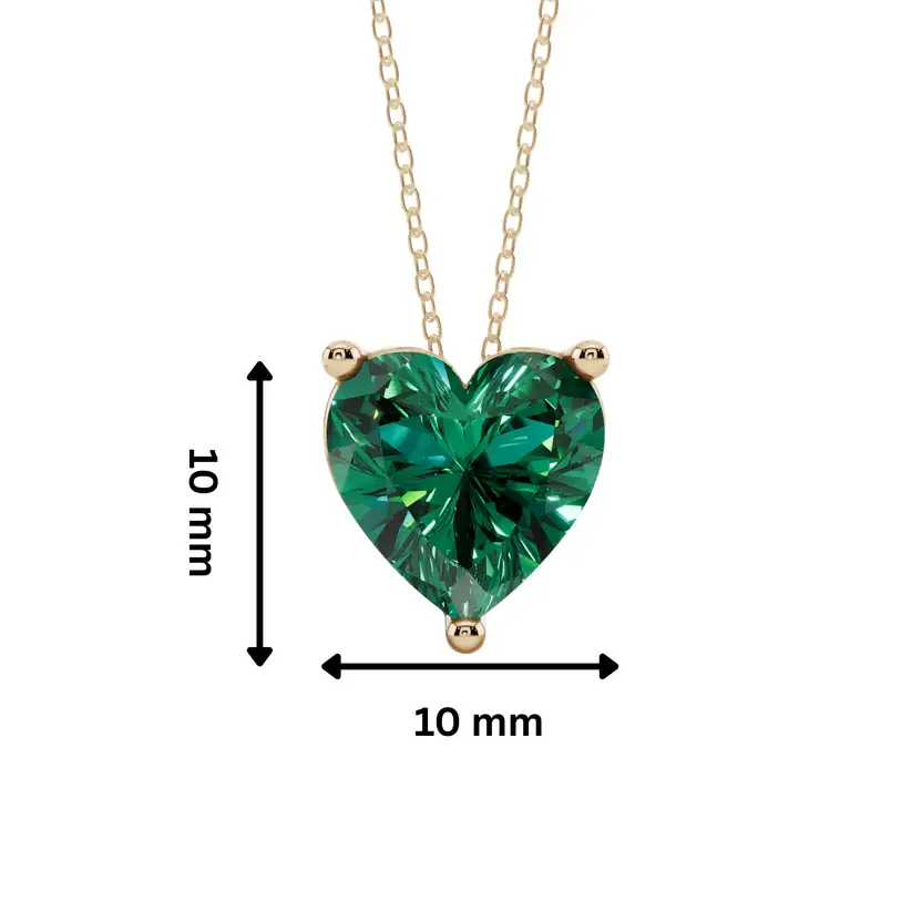 Green Heart Solitaire Semi Silver Pendant Necklace : HERT-GRN-10-SM-G-C