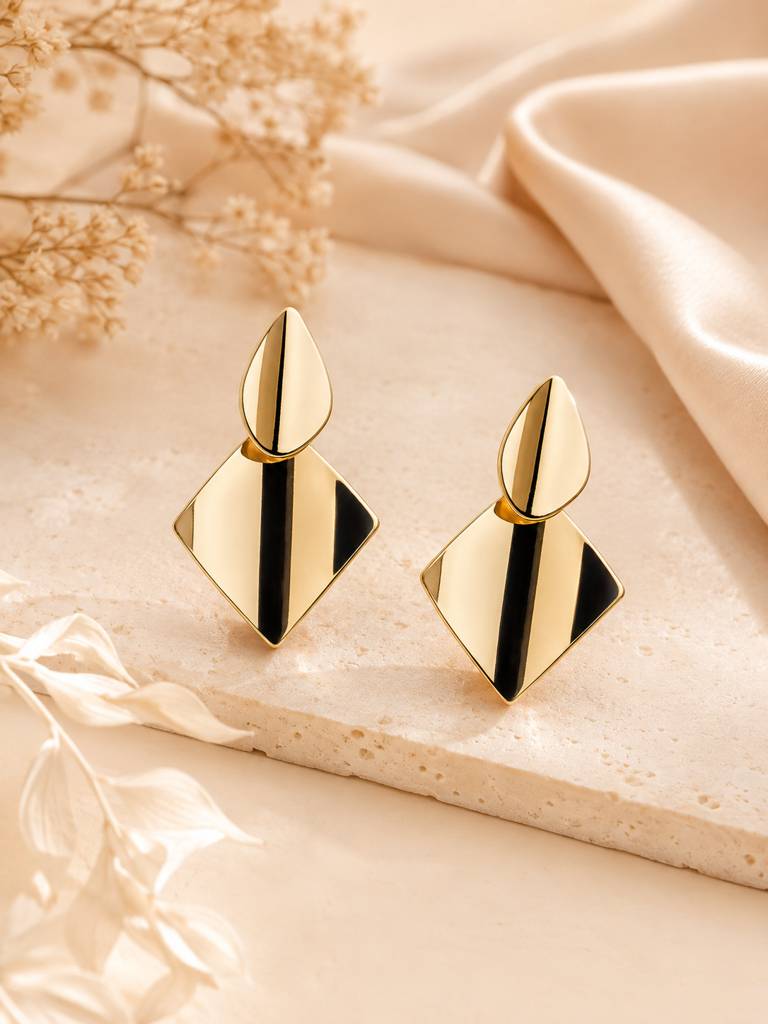 Modern Geometric Gold Statement Earrings : AN-LJ-GO-0080-DE