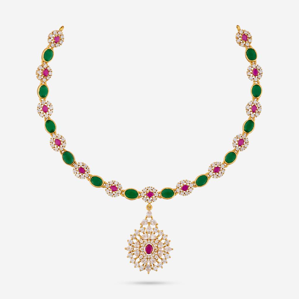 Ruby-Green Gold - Plated Festive Temple Necklace - 456608 : 456608