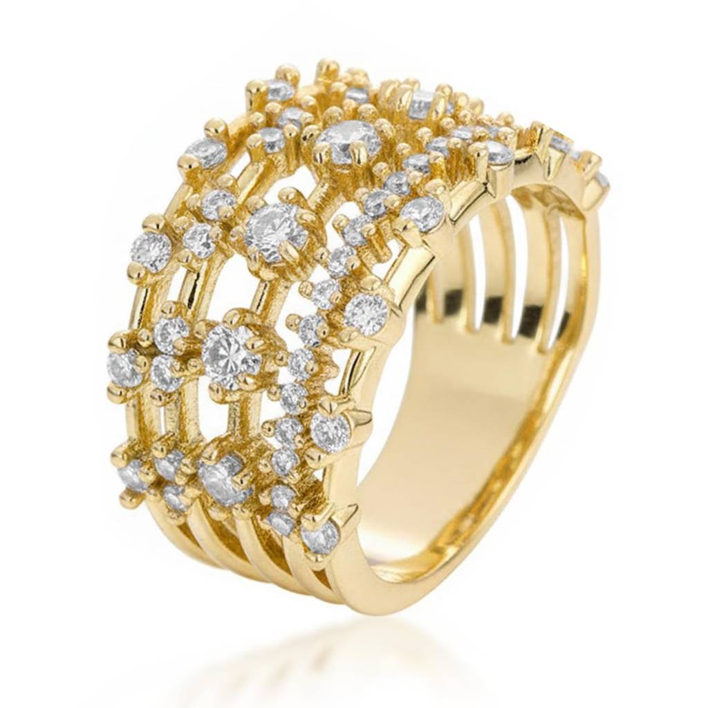 Gold Plated Crystals Studded Fancy Finger Ring Stylish Jewellery Gift For Women (Us 7) : PX9R3039G-7