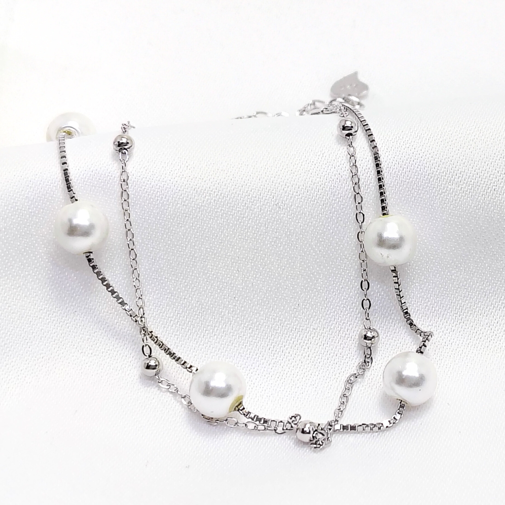 Elegant Everyday White Pearl 925 Silver Bracelet : LBR-200019