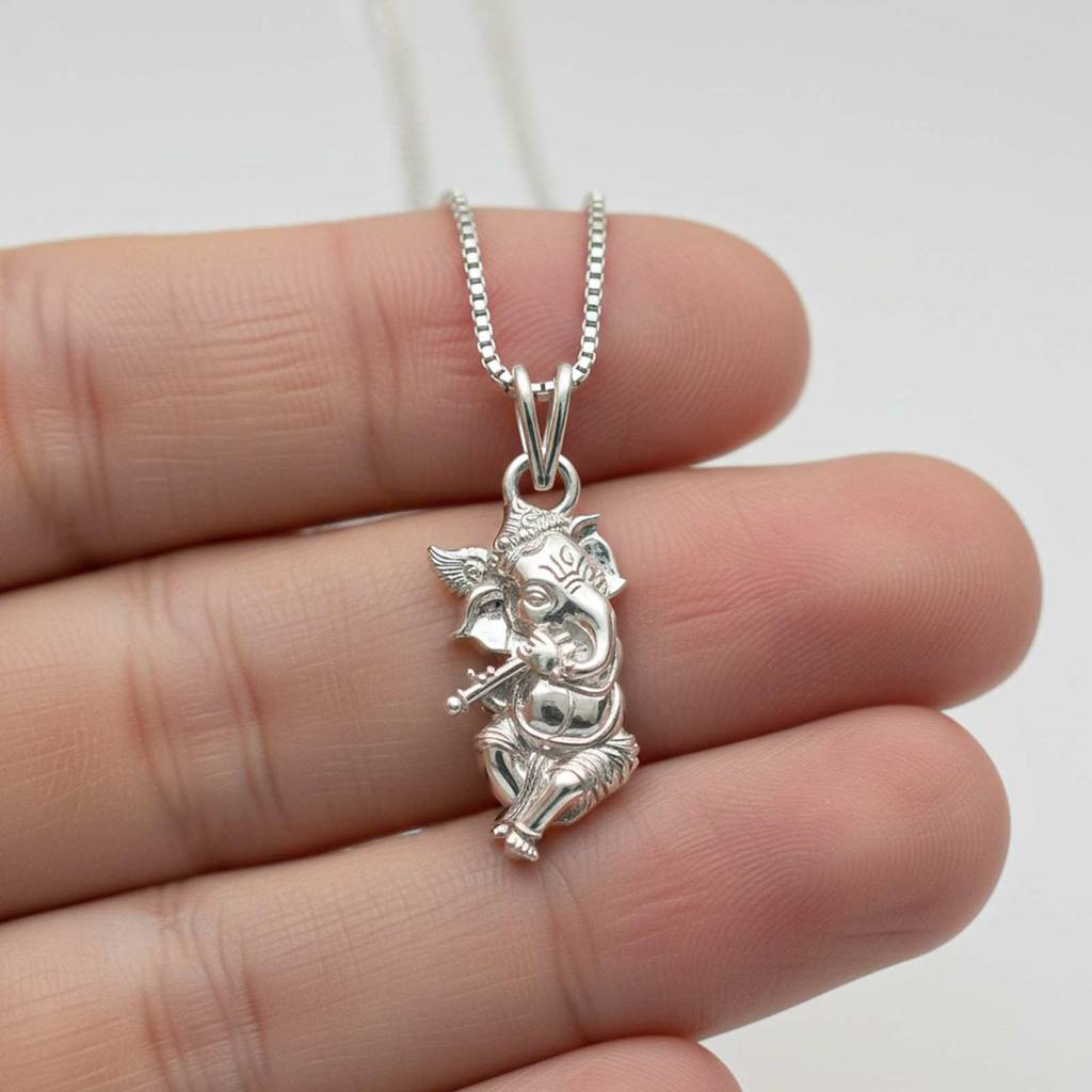 Eternz Certified Jewellery - ZALKARI Silver God Ganesha Silver Pendant In Krishna Avatar