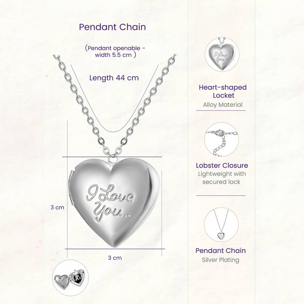 I Love You Heart Shape Openable Pendant Chain Necklace For Women & Girls | Silver Plated | Stylish Design Jewellery  : PX9P93S