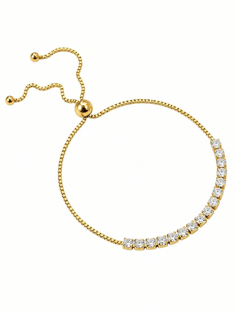 18K Gold Plated Stainless Steel Waterproof & Anti-Tarnish Halo Tennis Bracelet : B80ASSS0G