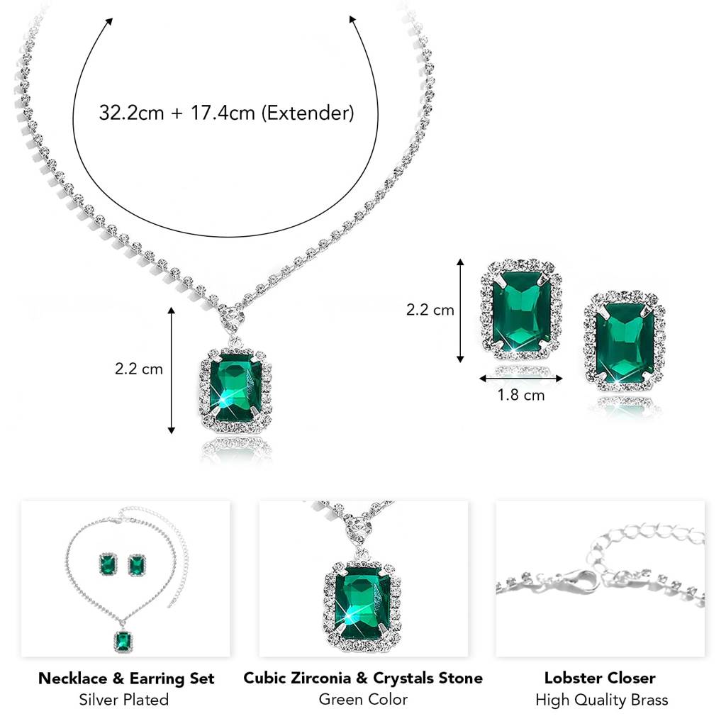 Pendant Chain Necklace Earrings Set For Women & Girls Jewellery Anniversary Gift For Her : PX9N192GRN