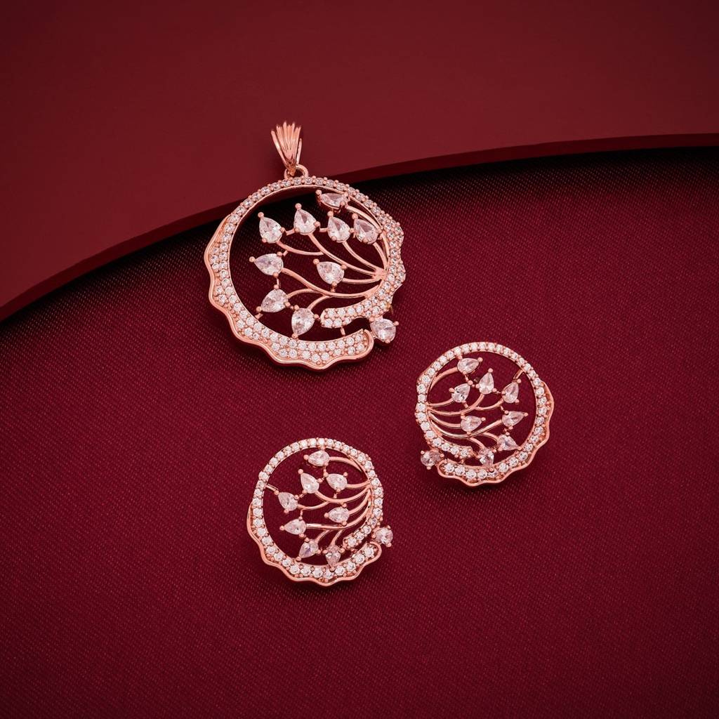 Gold Plated-Party Wear Zircon Pendant Set - 462502 : 462503
