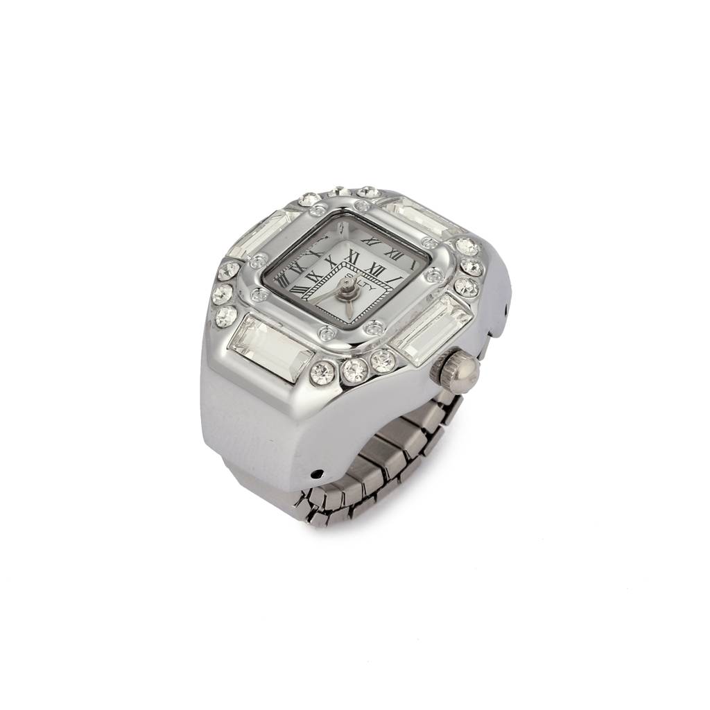 Crystal Time Watch Ring - White For Women & Girls : WTR-S-0047-S-WH