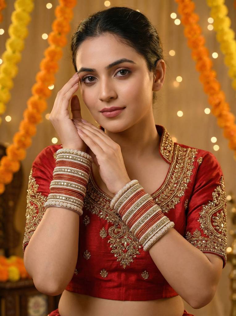 Traditional Kundan Bangles : HB-68-24-ORANGE