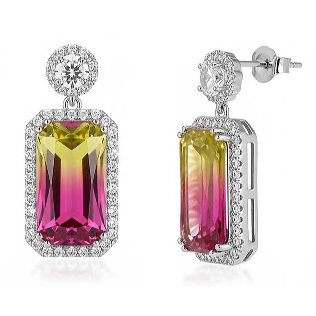 Silver Plated Multi Color Crystal & Cubic Zirconia Studded Fancy Stylish Drop Earrings Jewellery For Women & Girls : PX9E3155ML