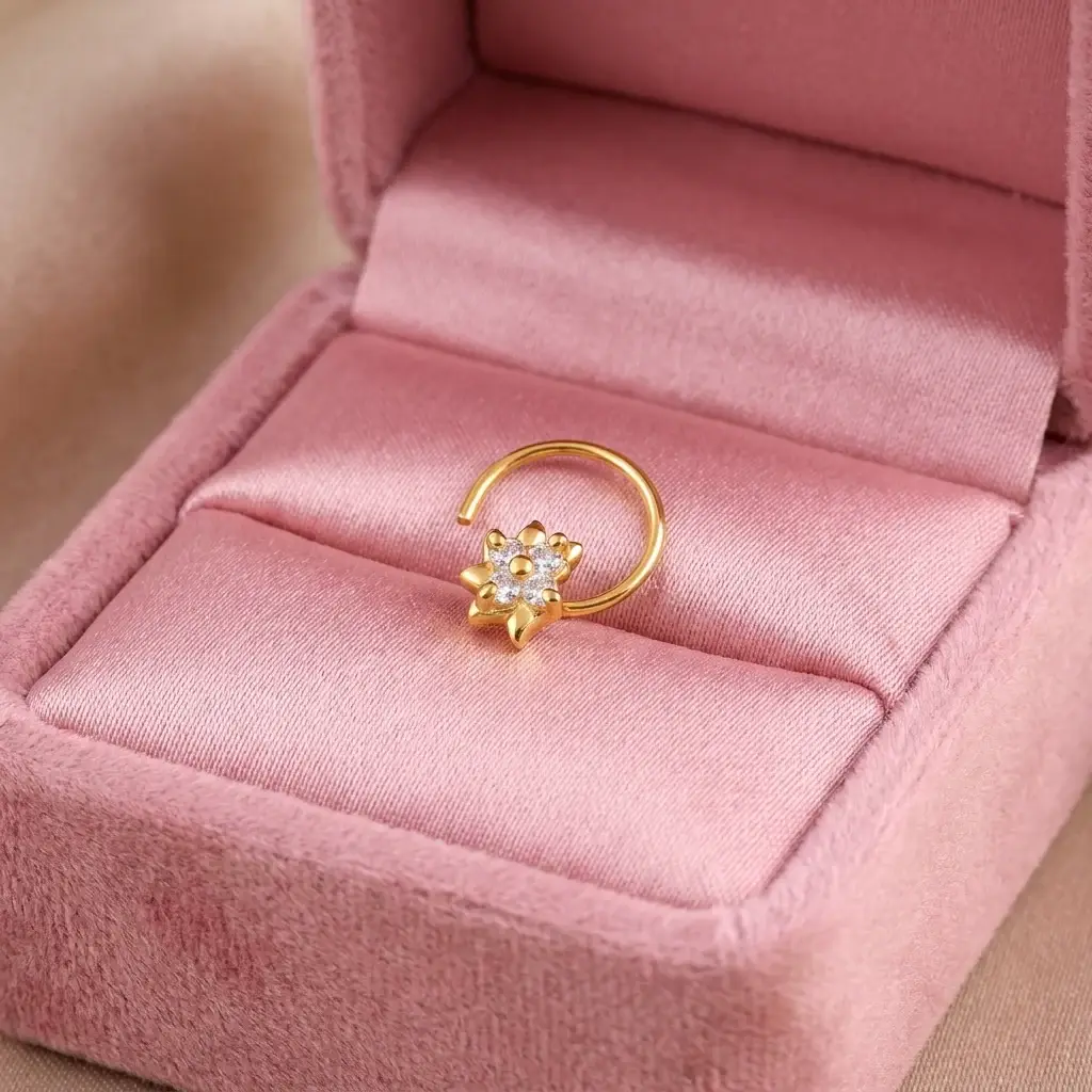 White Cz Floral Star Minimal Nose Pin 925 Sterling Silver Yellow Plated : NP-00059_White
