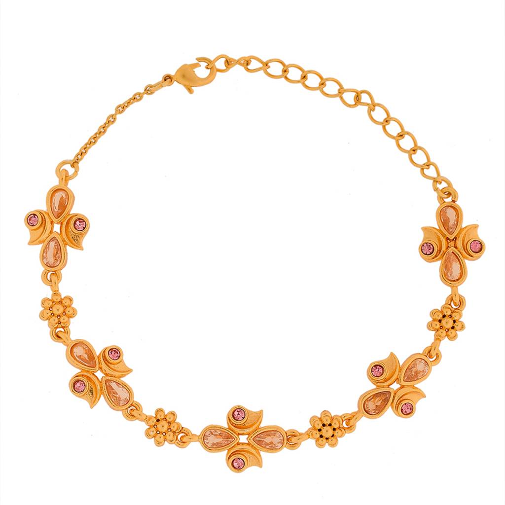 Abharan Teardrop Cut Pink Stones Gold Plated Bracelet : 8905124494099