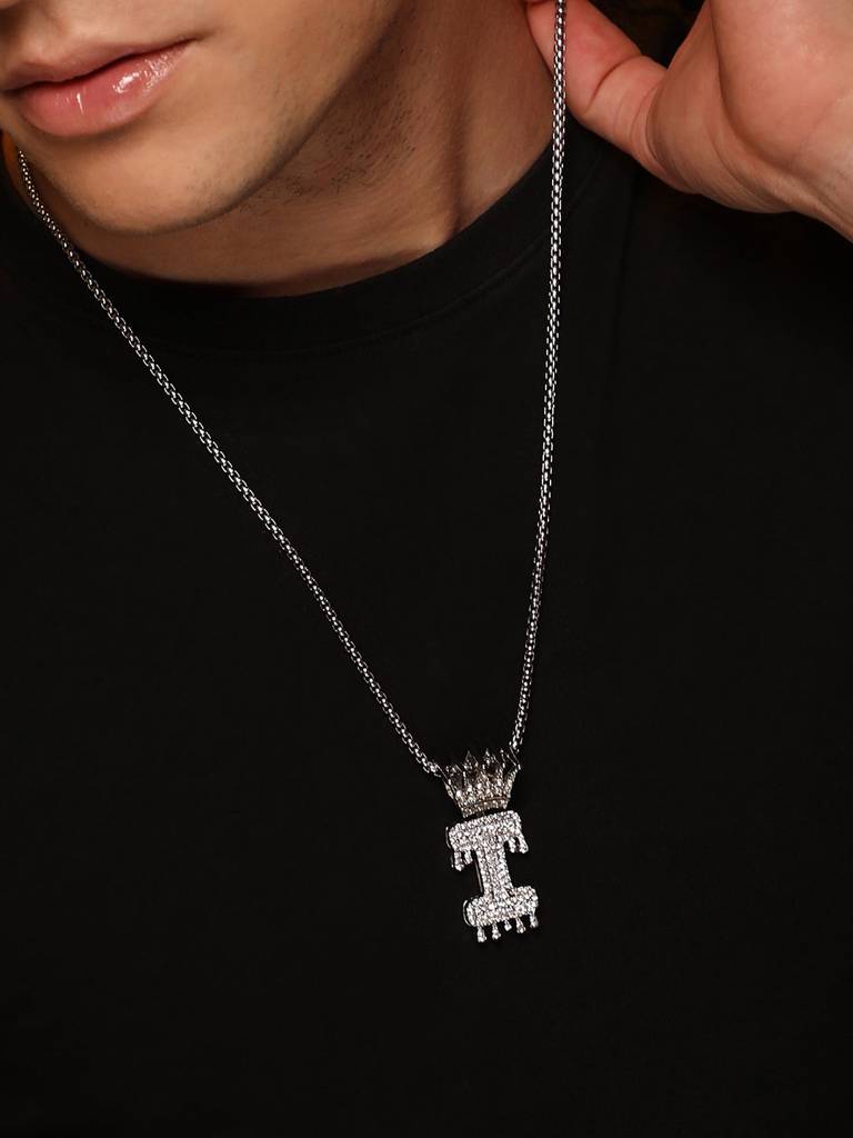 Men'S The Drip Alphabet Pendant Necklace - Metallic Silver : FANC1096-I