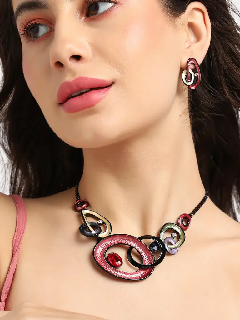 Yoselin-Women'S Multicolour Textured Stone Jewellery Set : SOHIJS9798