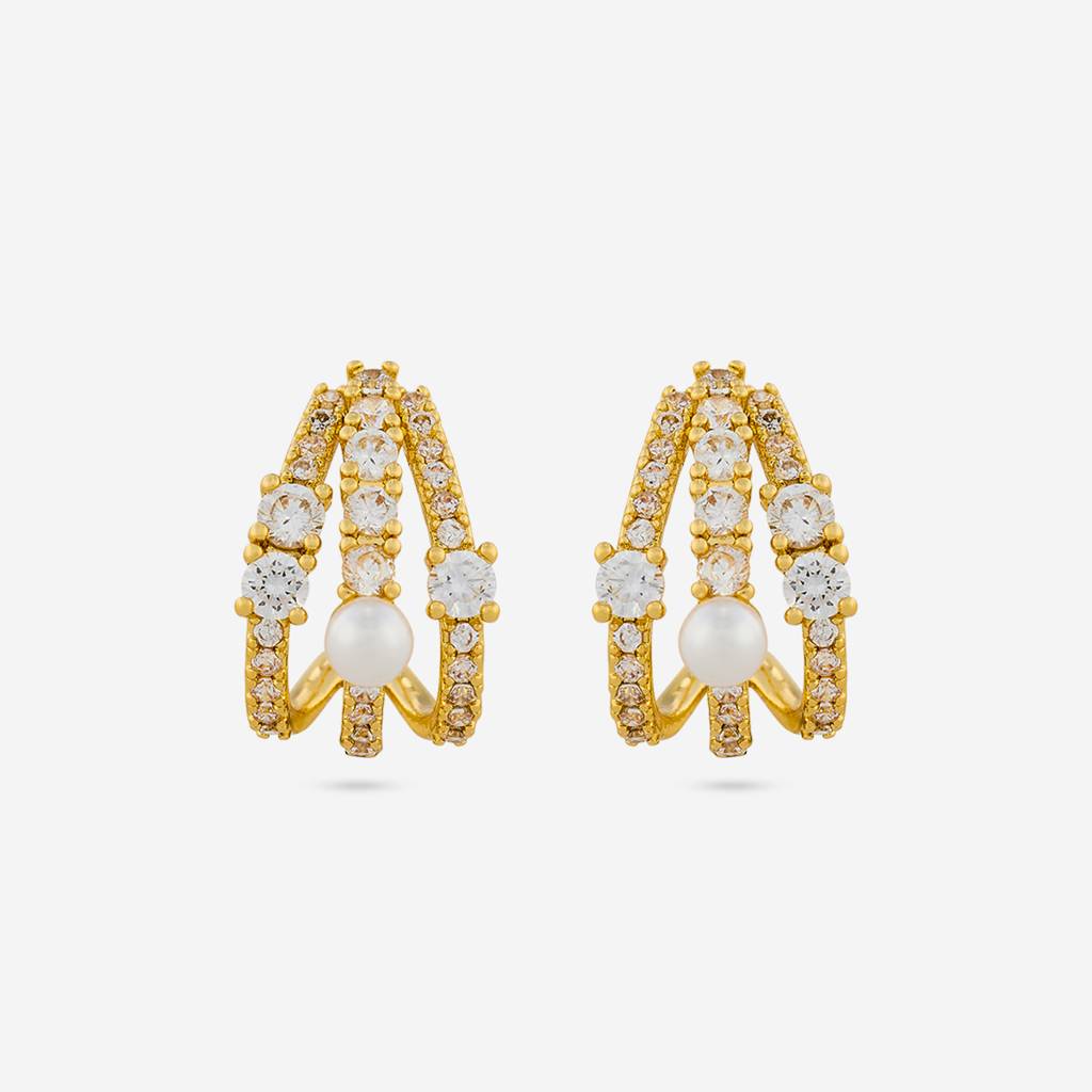Pearl Gold - Plated Casual Wear Trendy Zircon Earring - 464458 : 464458
