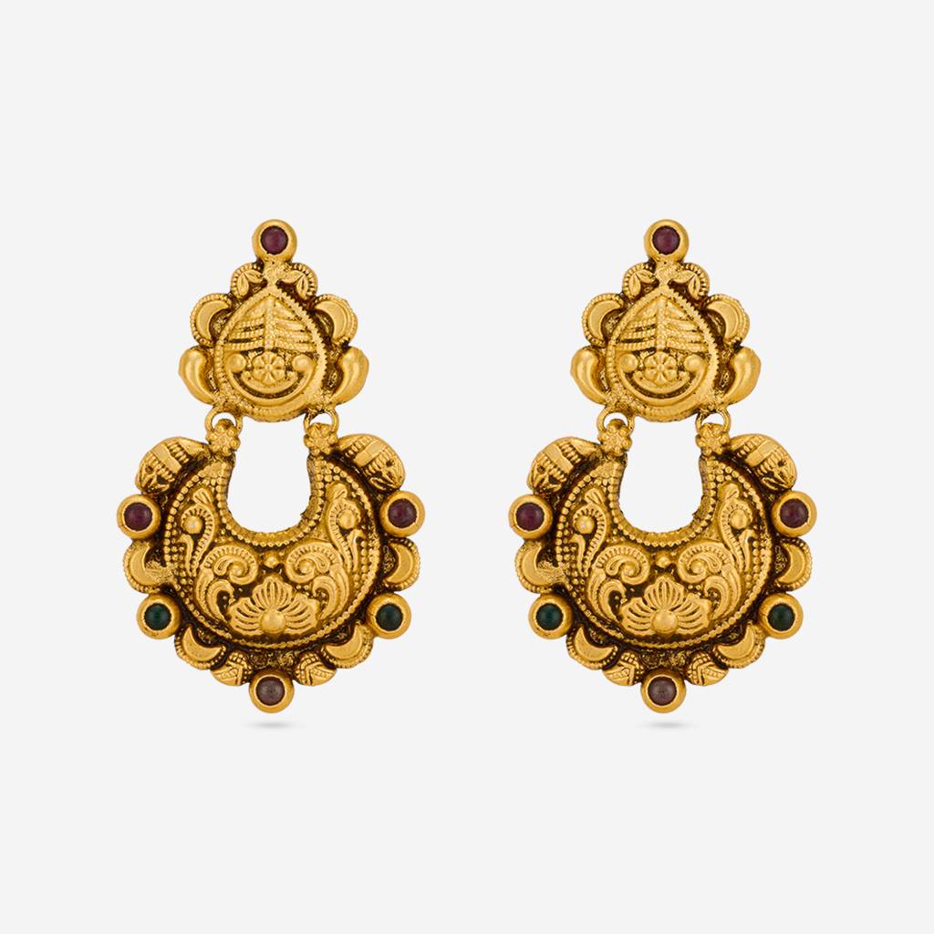 Ruby-Green Gold - Plated Festive Temple Earring - 465043 : 465043