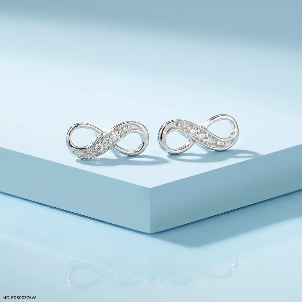 925 Sterling Silver Lab-Grown Diamond Infinity Stud Earrings : MD-ER50037AW