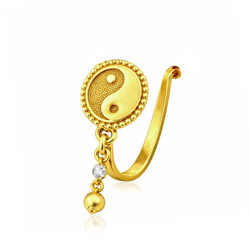 Spiritual Balance Symbol Yin Yang Clip-On Nose Pin 925 Sterling Silver Yellow Plated : CNP-0034