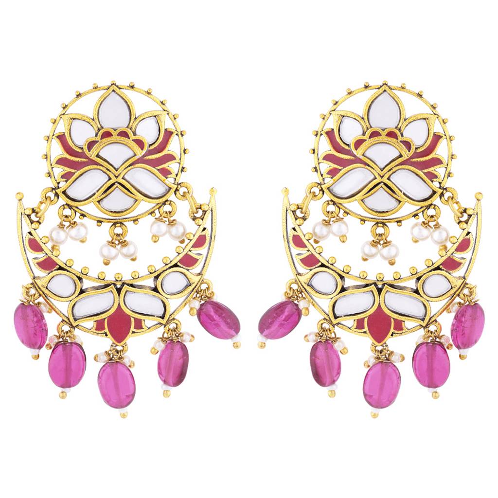 Thikri Crescent Mirror Embellishments Earrings : 8905124079678