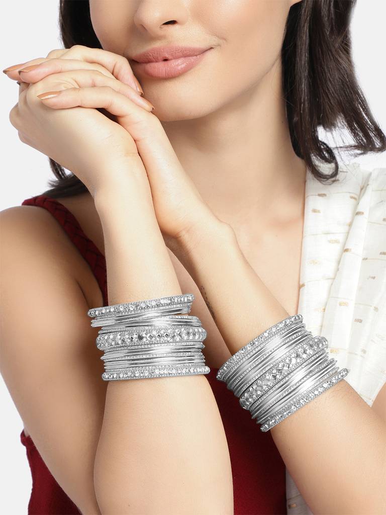 Diamond Metal Chuda Bangle Set Indian Traditional Bridal Wedding Fashion Jewellery For Women : PF51B36S