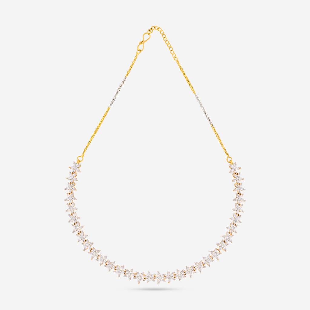 White Rhodium-Gold - Plated Party Wear Zircon Necklace - 456302 : 456302