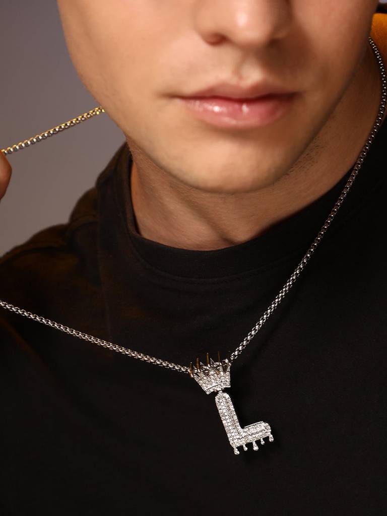 Men'S The Drip Alphabet Pendant Necklace - Metallic Silver : FANC1096-L