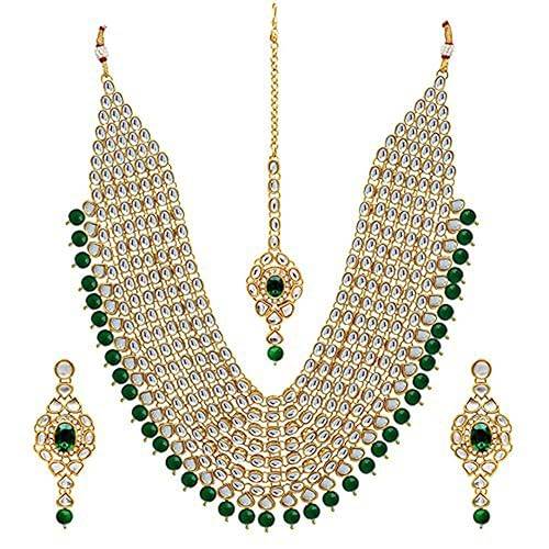 Kundan Pearl Maroon Layered Long Jewellery Necklace Set With Earring Maang Tikka Earrings For Women : PF25N1111G