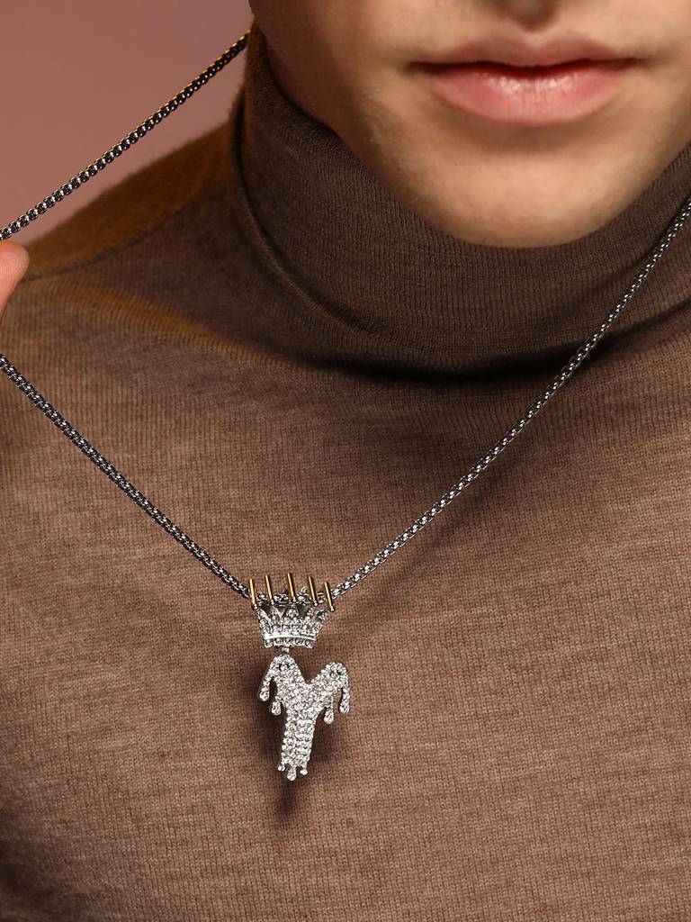 Men'S The Drip Alphabet Pendant Necklace - Metallic Silver : FANC1096-Y