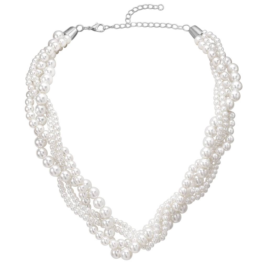 Silver Plated Fancy White Beaded Necklace For Women & Girls : PX9N253W