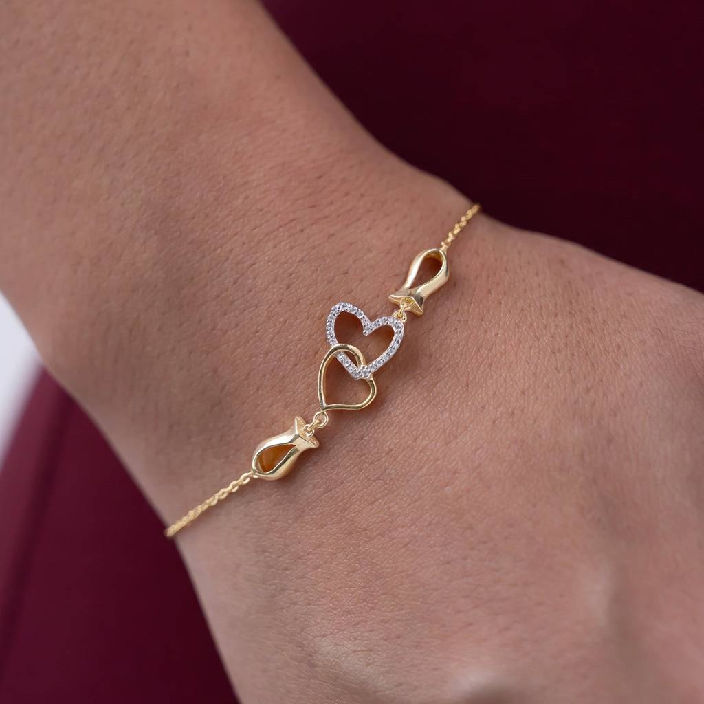 18K Gold Vermeil Interlocking Heart Tulip Bracelet : KBC0041