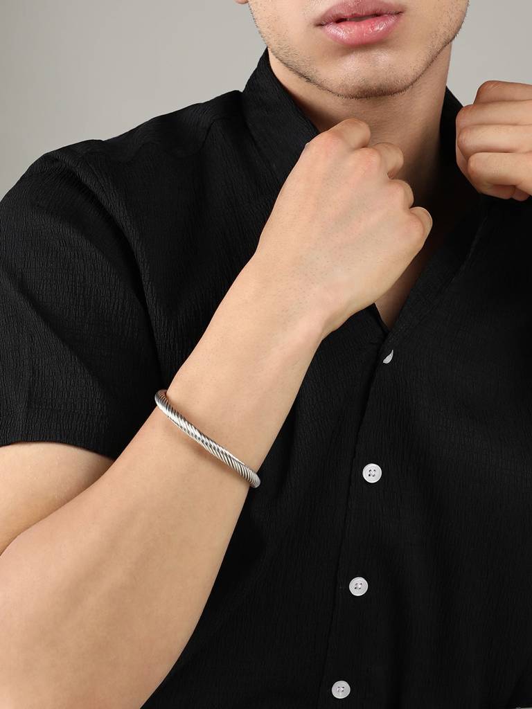 Men'S The Everyday-Ribbed Cuff Bracelet - Metallic Silver : FABR1272