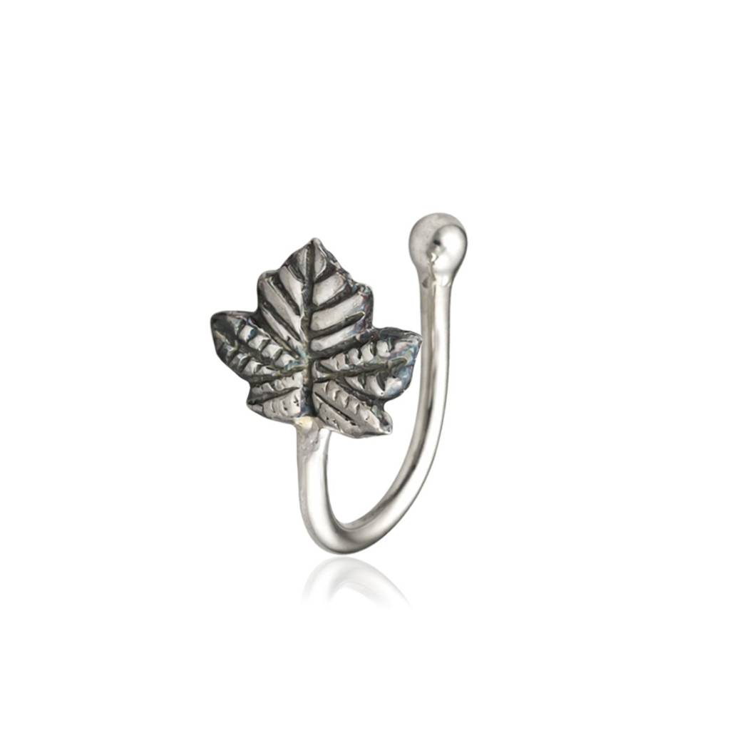 Nature-Inspired Leaf Clip-On Nose Pin 925 Sterling Silver Oxidized : CNP-0005