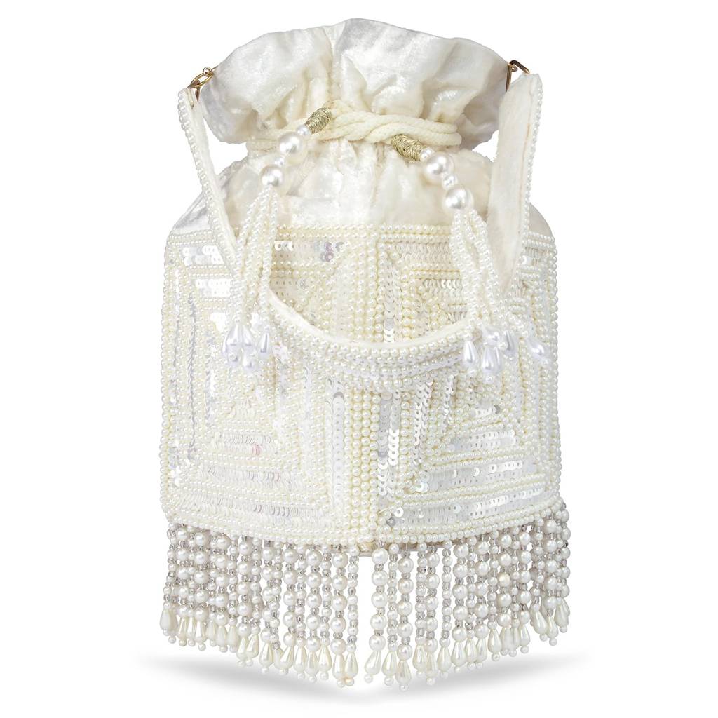 Potli Purse For Women Handmade Evening Handbag Stylish Bridal Fashion Wristlet Bag For Girls (P165Pk) : P165W